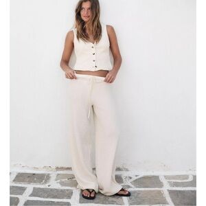 Zara Cream Wide Leg Knit Pants